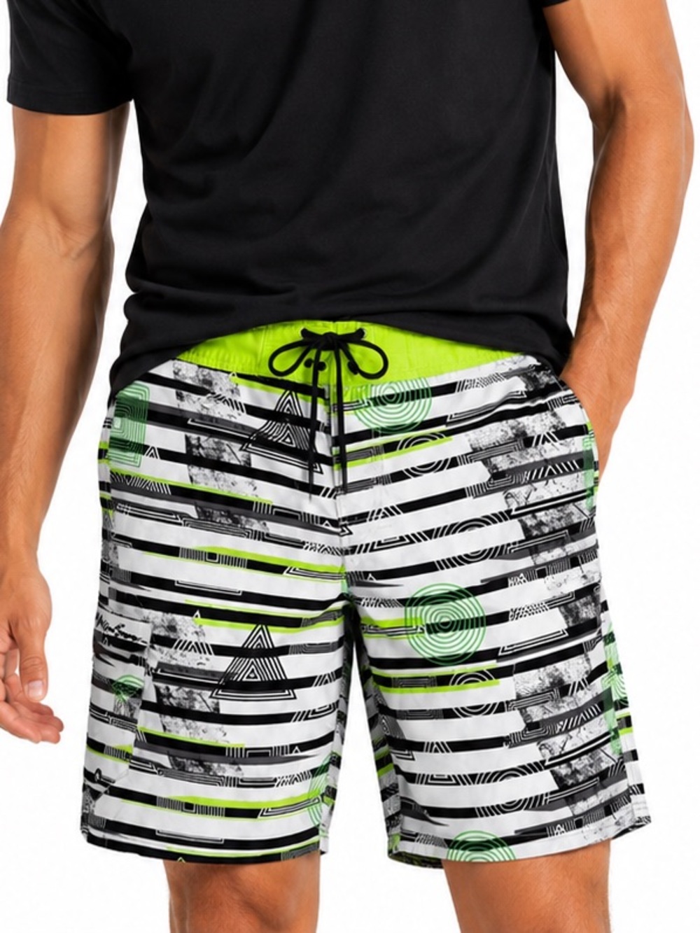 Maui and Sons Green Black Flat Front Board Shorts